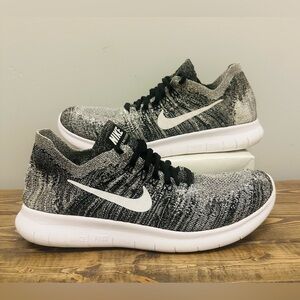 Nike Free RN Flyknit 2017 Women's Size 7.5 Running Shoes Black Gray Oreo